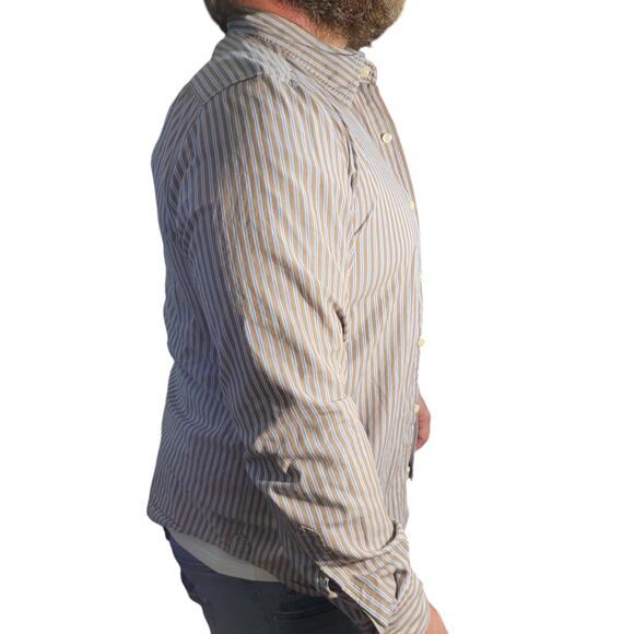 American Eagle Men's Striped Button Down Shirt Sz Medium Cotton Logo Collegiate - Picture 9 of 9